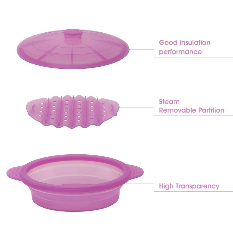 EuChoiz Microwave Steamer Cooker Collapsible Bowl-Silicone Steamer Cookware with Handle Lid for Vegetables Fish Prep Meal Food with Removable Rack BPA Free, Easy to Store, Freezer & Dishwasher Safe, Purple - Image 3